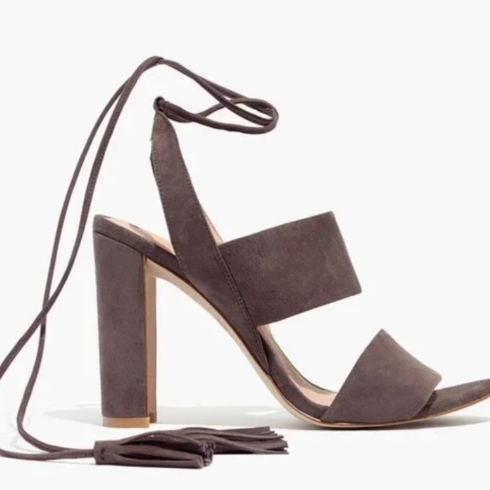 Madewell Brown Suede Block Heel Sandals with Ankle Wrap